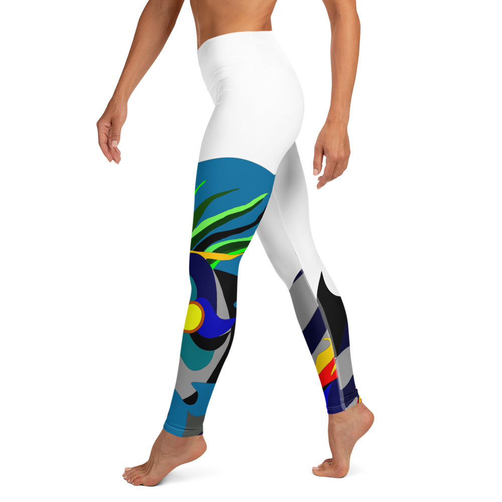 White "Canine in Maze" Yoga Leggings