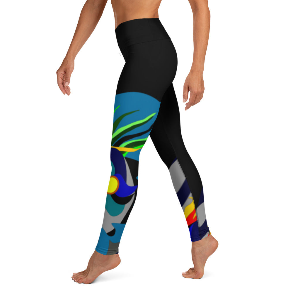 Black "Canine in Maze" Yoga Leggings