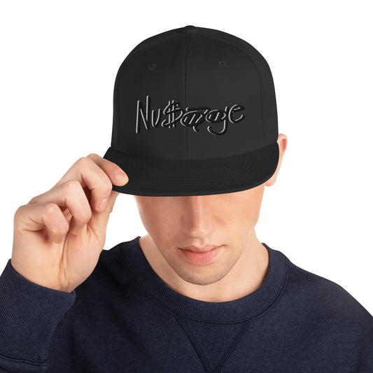 Black on White Accent Nusage Wordmark Snapback Hat (Black)