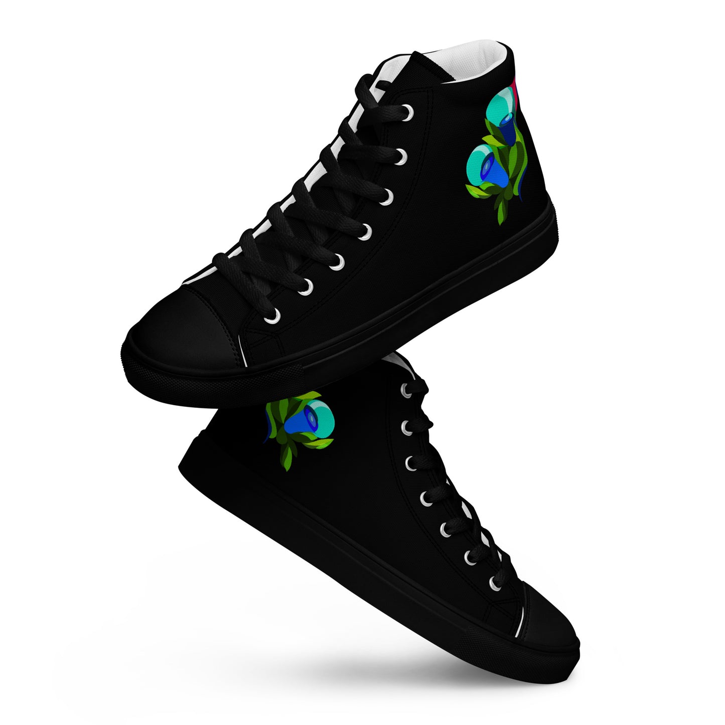 Black "Edith’s" Blue Roses High Top Canvas Shoes (Men's)