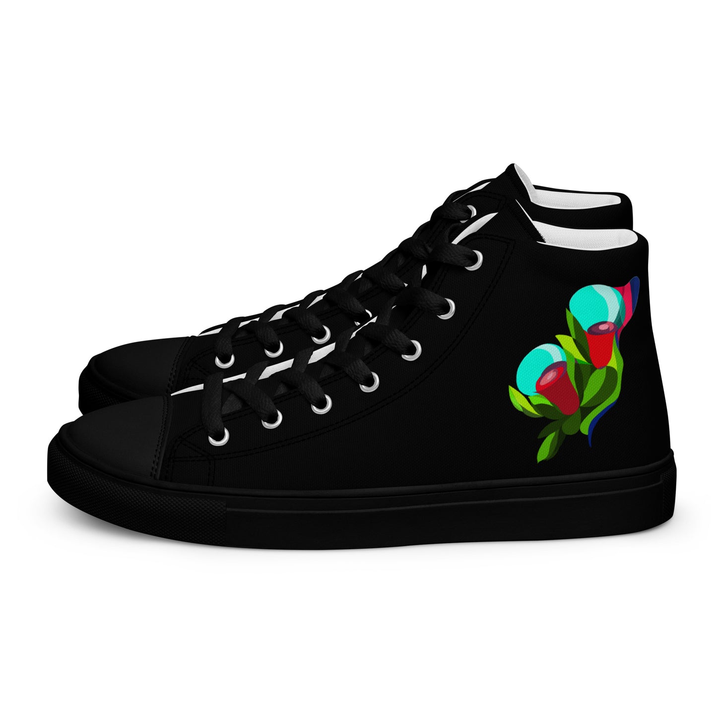 Black "The Edith’s" Red Roses High Top Canvas Shoes (Men's)