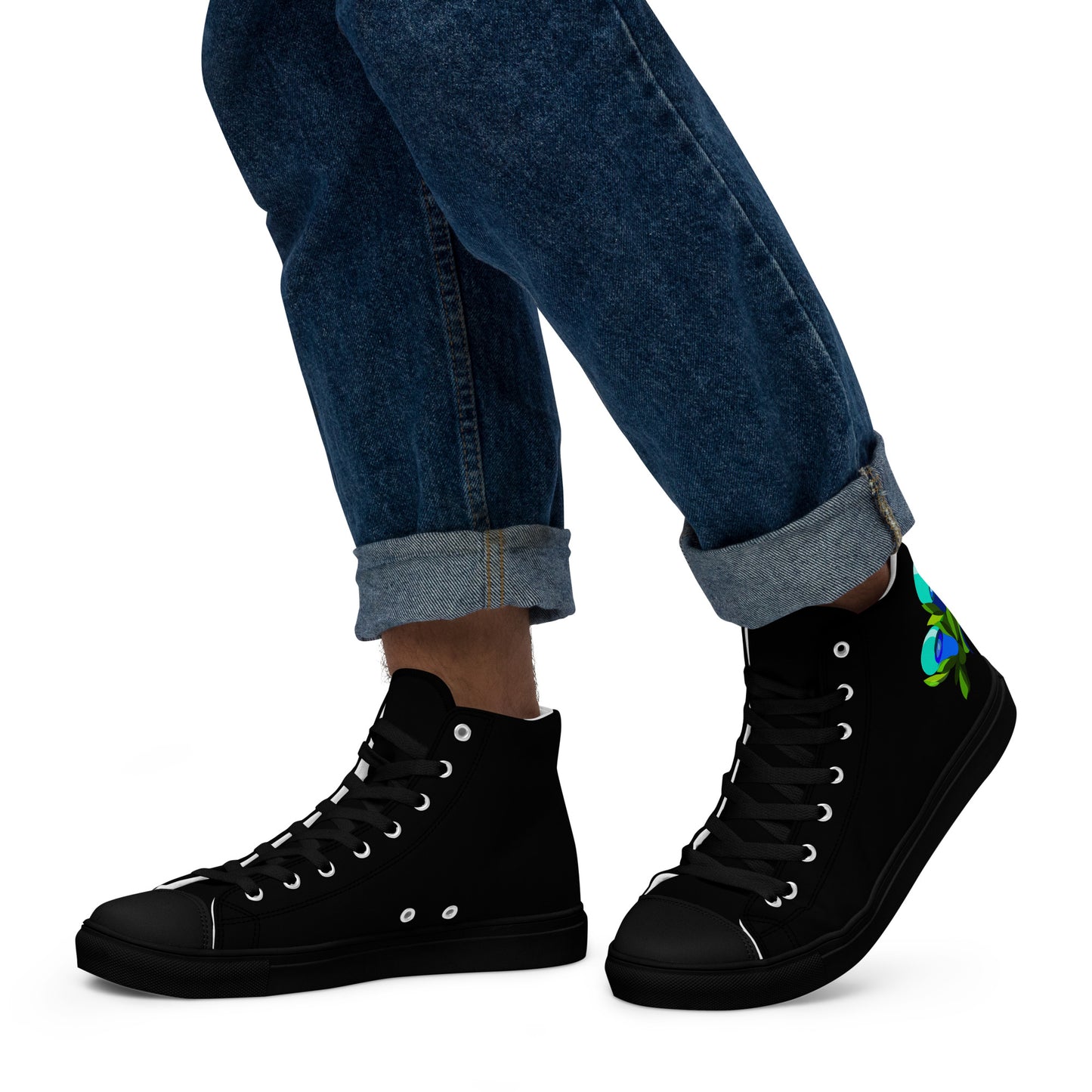 Black "Edith’s" Blue Roses High Top Canvas Shoes (Men's)