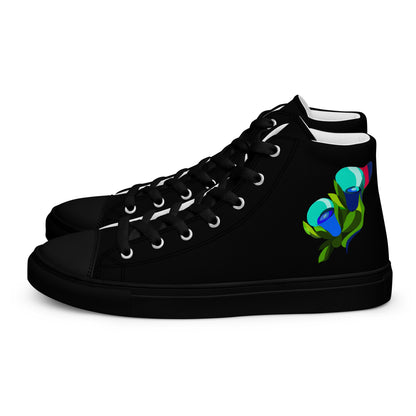 Black "Edith’s" Blue Roses High Top Canvas Shoes (Men's)