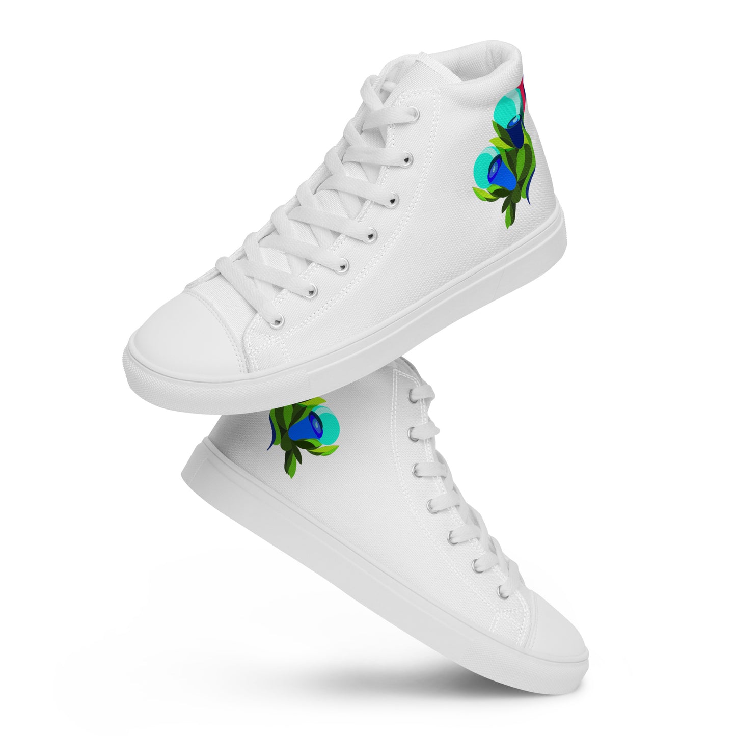 White "Edith’s" Blue Roses Edition High Top Canvas Shoes (Men's)