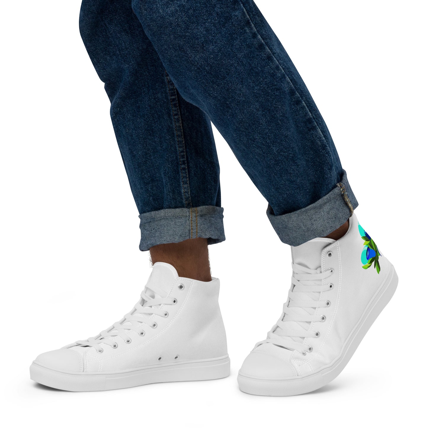 White "Edith’s" Blue Roses Edition High Top Canvas Shoes (Men's)