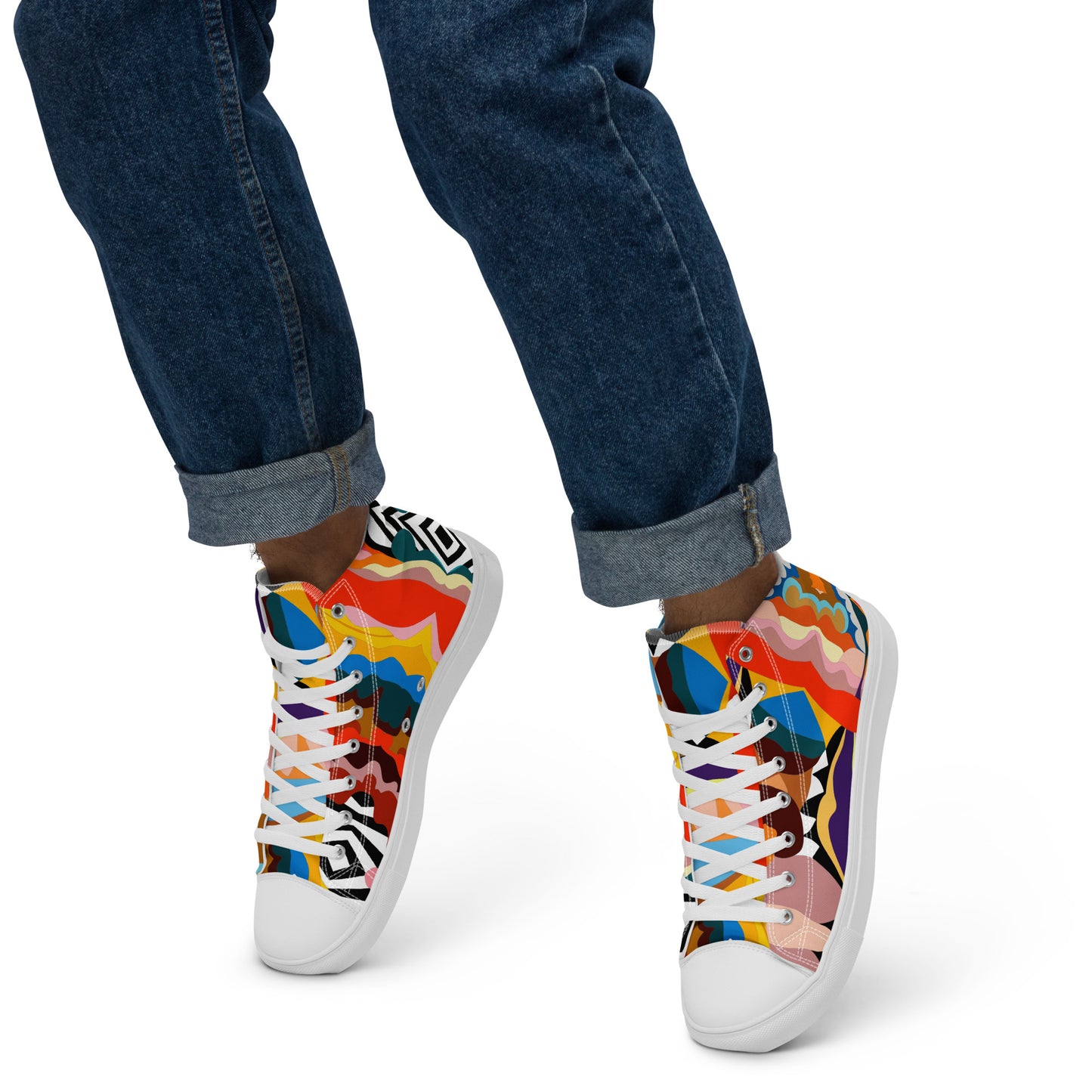 "Kaleidoscopic" Men’s High Top Canvas Shoes (Men's)