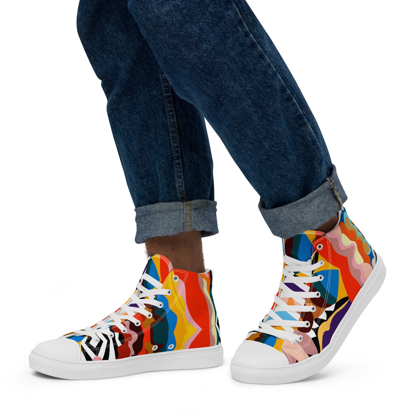 "Kaleidoscopic" Men’s High Top Canvas Shoes (Men's)