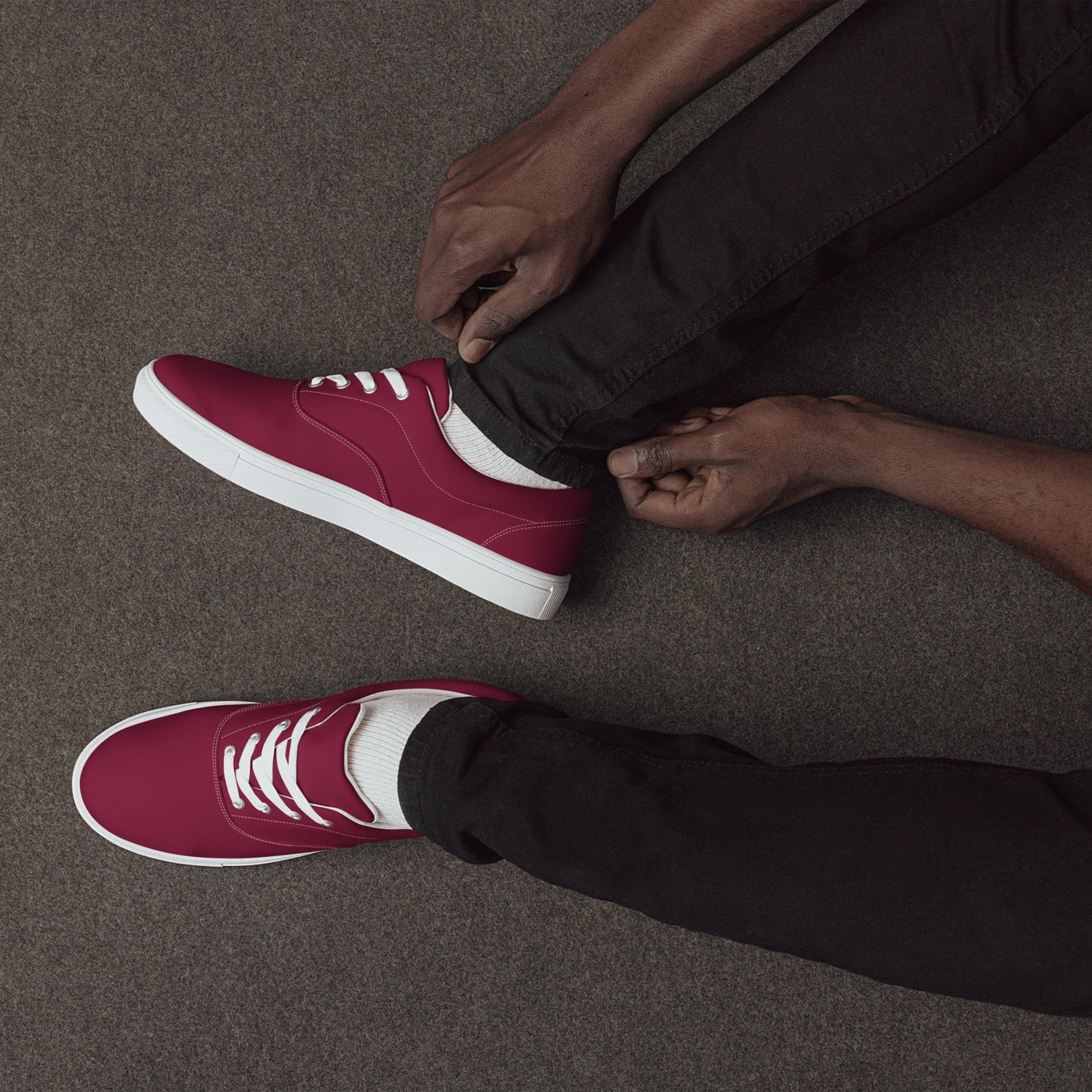 Cranberry Burgundy with Red Logo "The Classic's" Low Lace-up Canvas Shoes (Men’s)