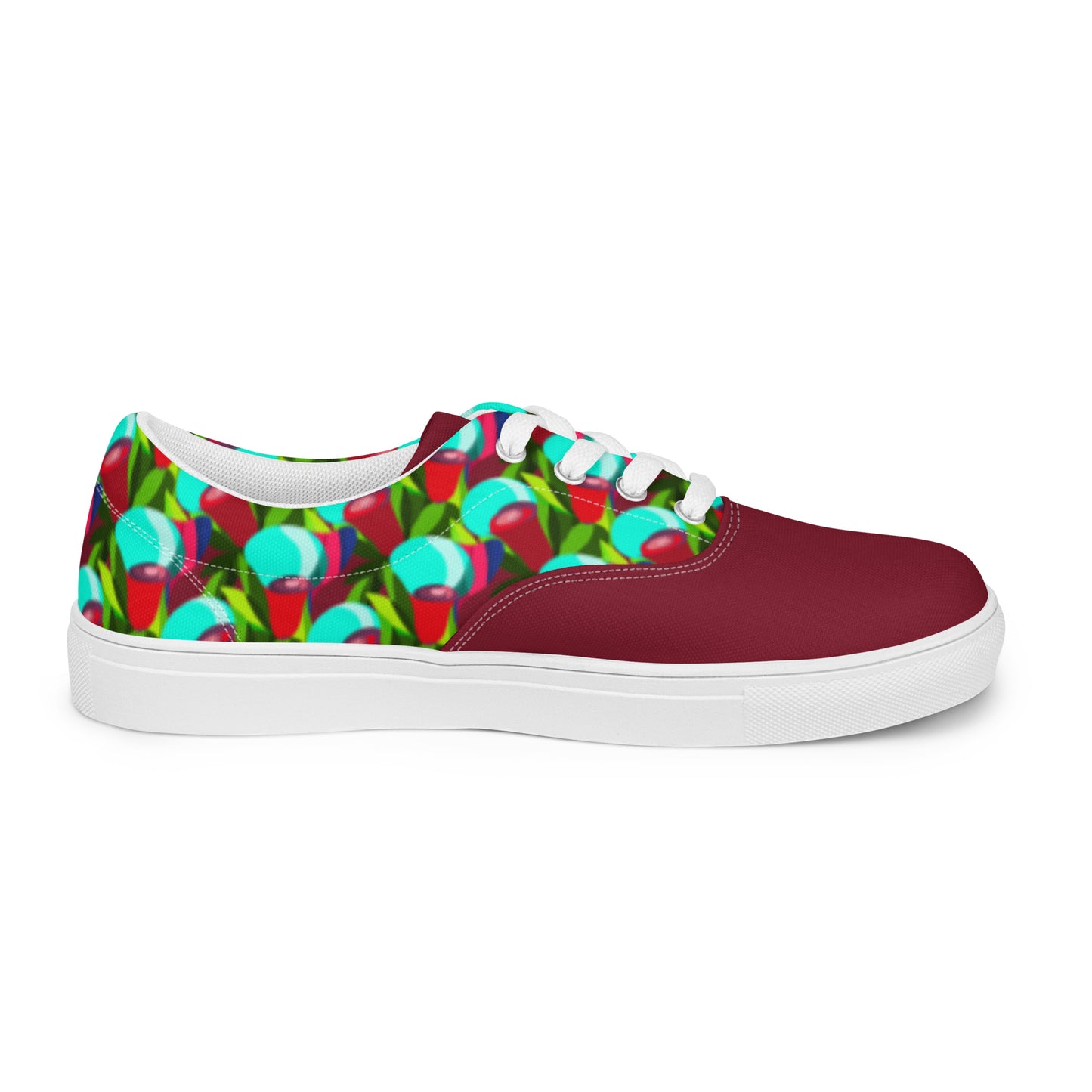 Burgundy "Jubilations" Red Tulips Low Lace-up Canvas Shoes (Men's)