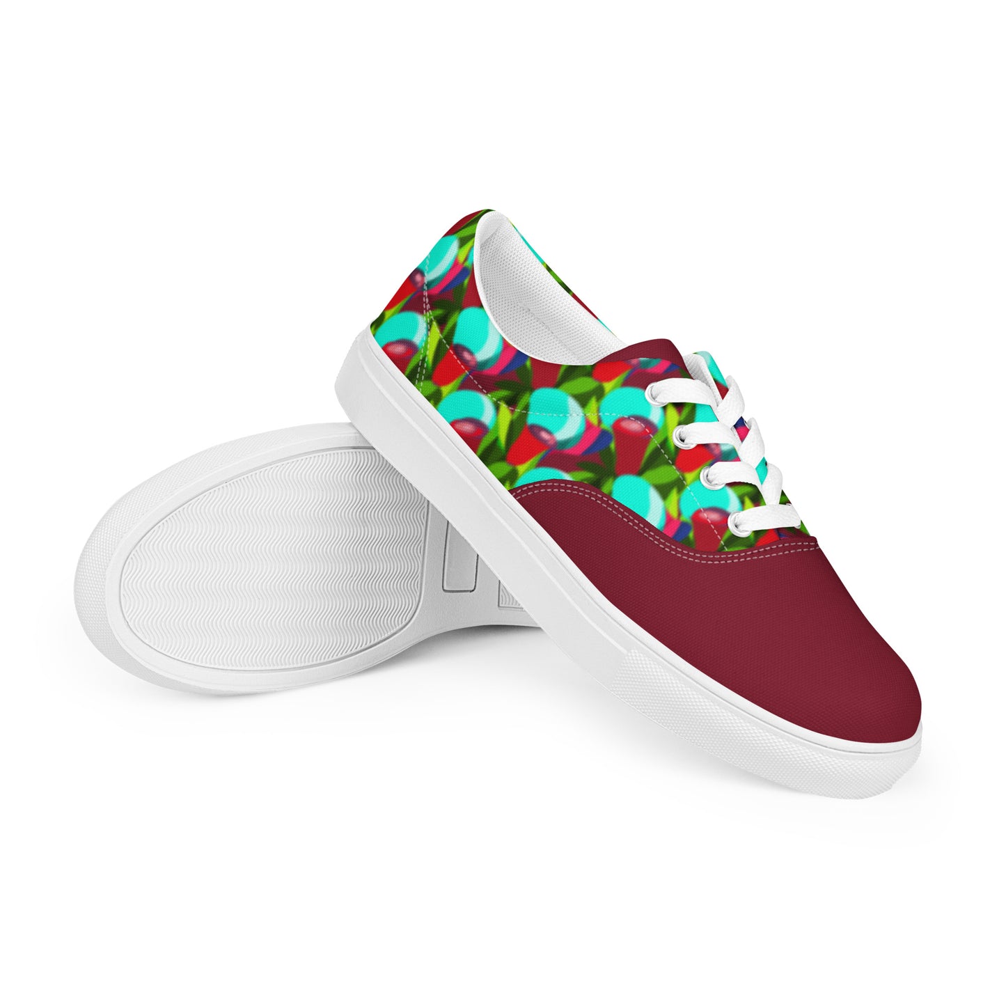 Burgundy "Jubilations" Red Tulips Low Lace-up Canvas Shoes (Men's)