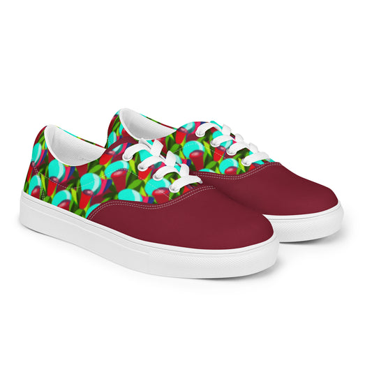 Burgundy "Jubilations" Red Tulips Low Lace-up Canvas Shoes (Men's)