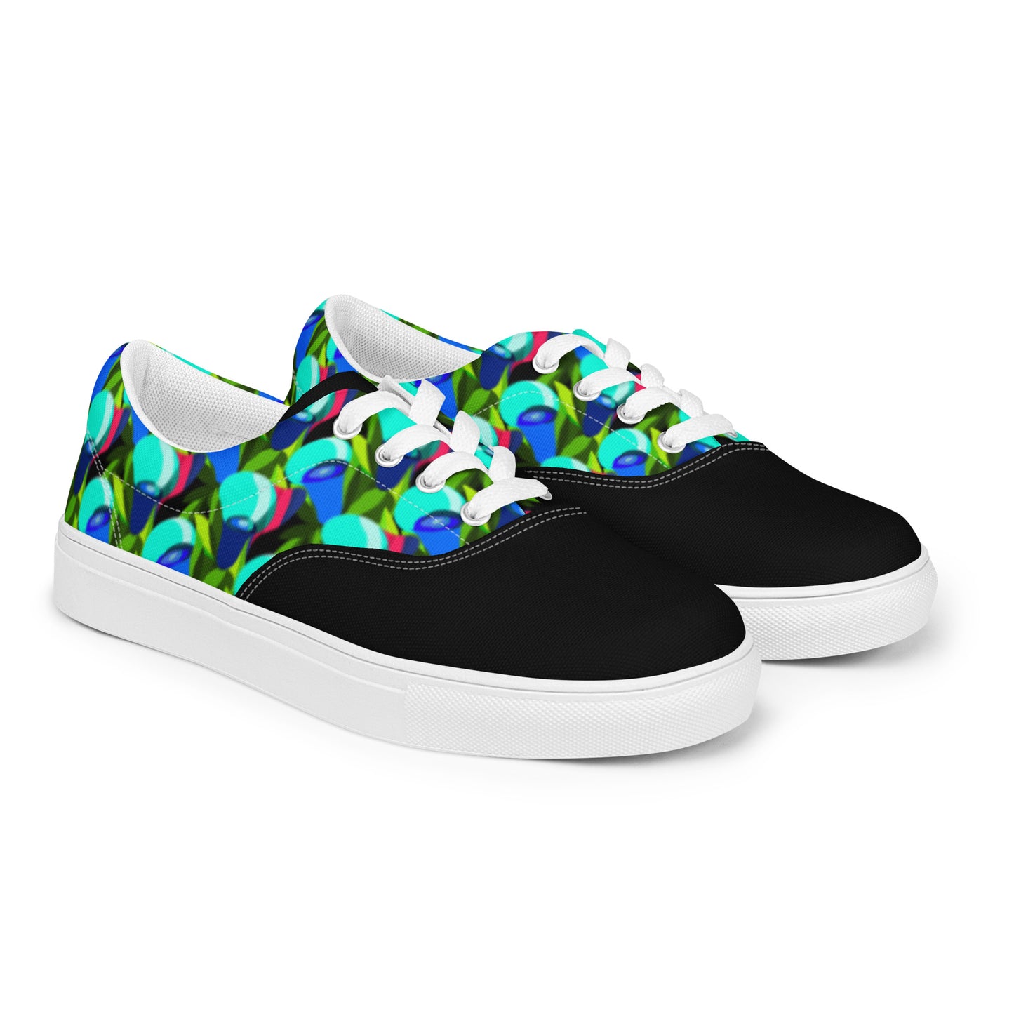 Black "Jubilations" Blue Tulips Low Lace-up Canvas Shoes (Men's)