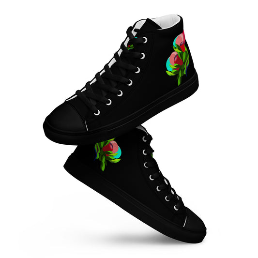 "The Edith’s" Black Red Roses Edition High Top Canvas Shoes (Women's)