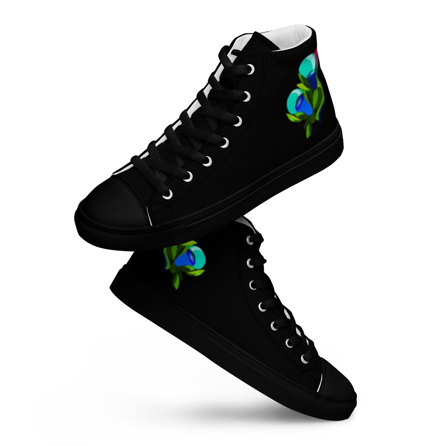 Black "Edith’s" Blue Roses High Top Canvas Shoes (Women's)