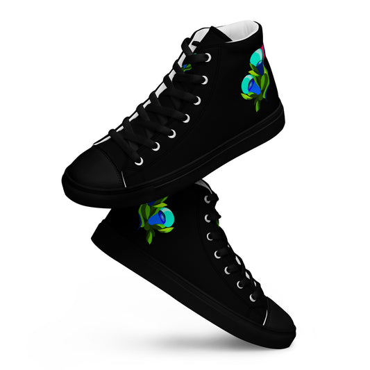 Black "The Edith’s" Blue Roses Edition High Top Canvas Shoes (Women's) 2