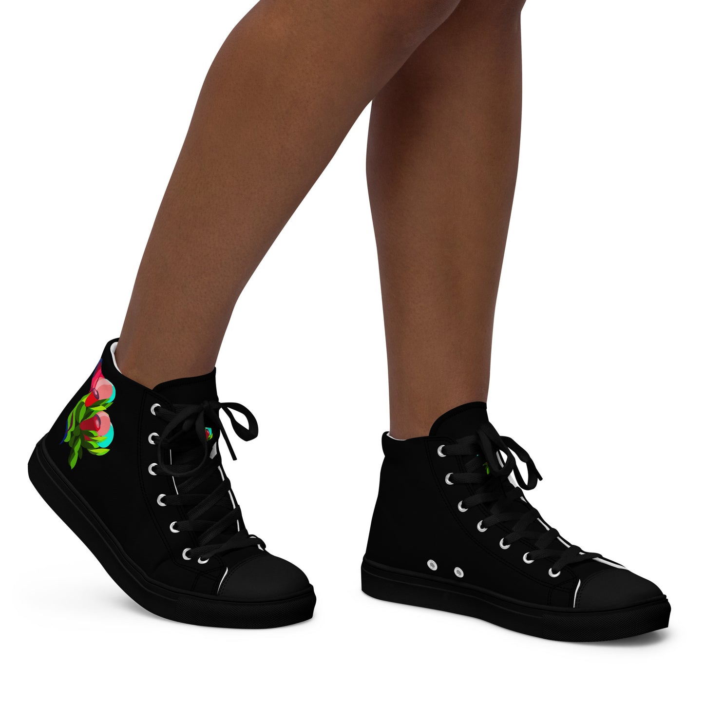 "The Edith’s" Black Red Roses Edition High Top Canvas Shoes (Women's)