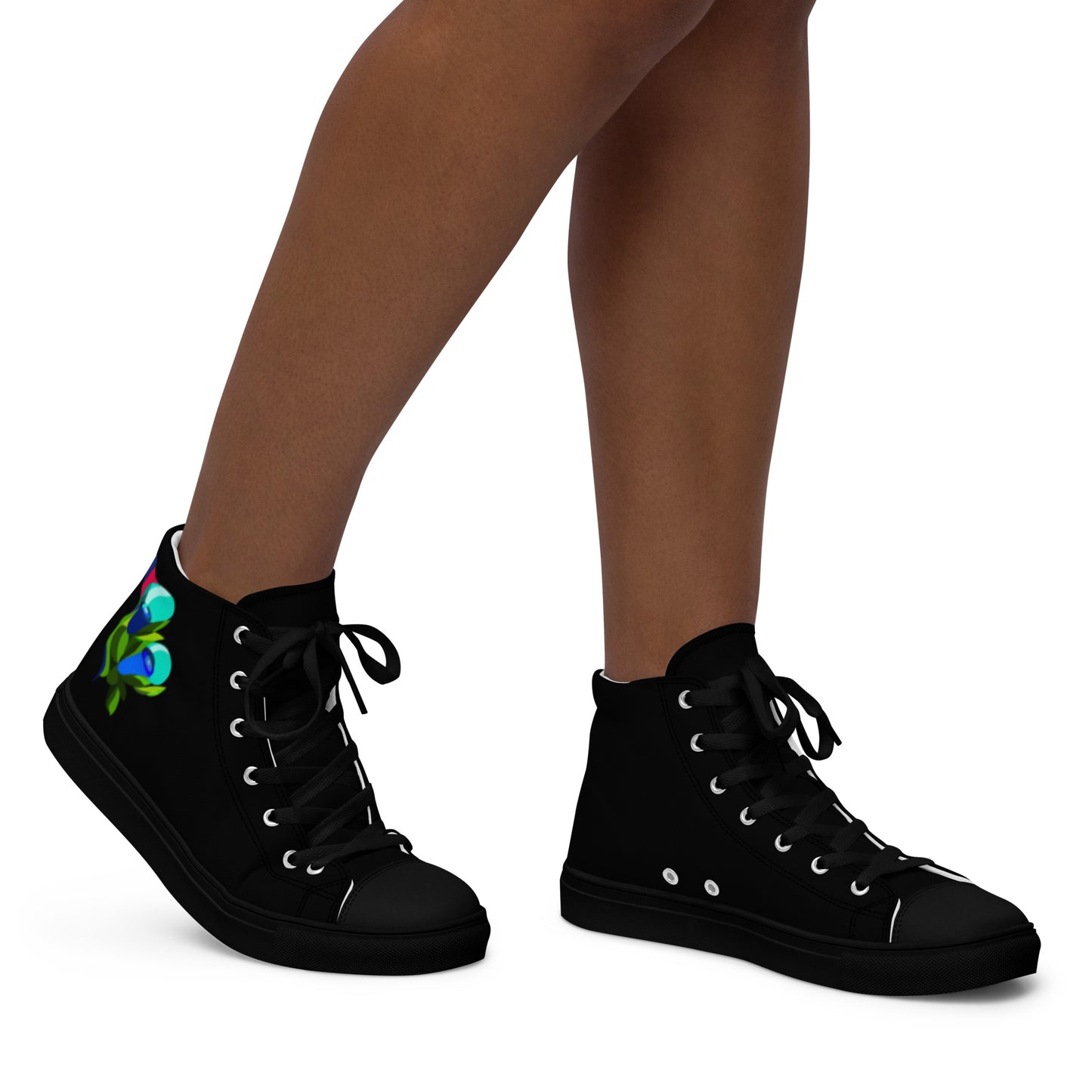 Black "Edith’s" Blue Roses High Top Canvas Shoes (Women's)