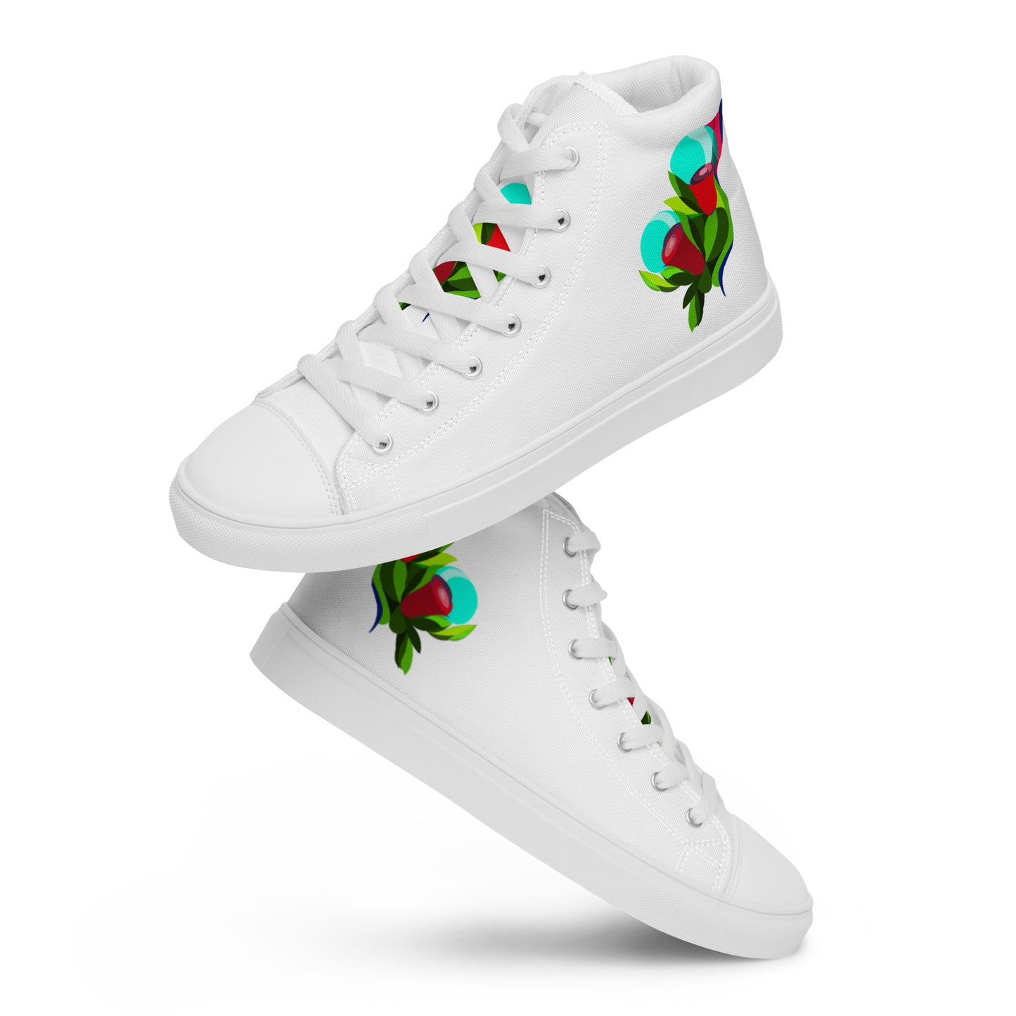 White "Edith’s" Red Roses Edition High Top Canvas Shoes (Women's) Rose Tongue