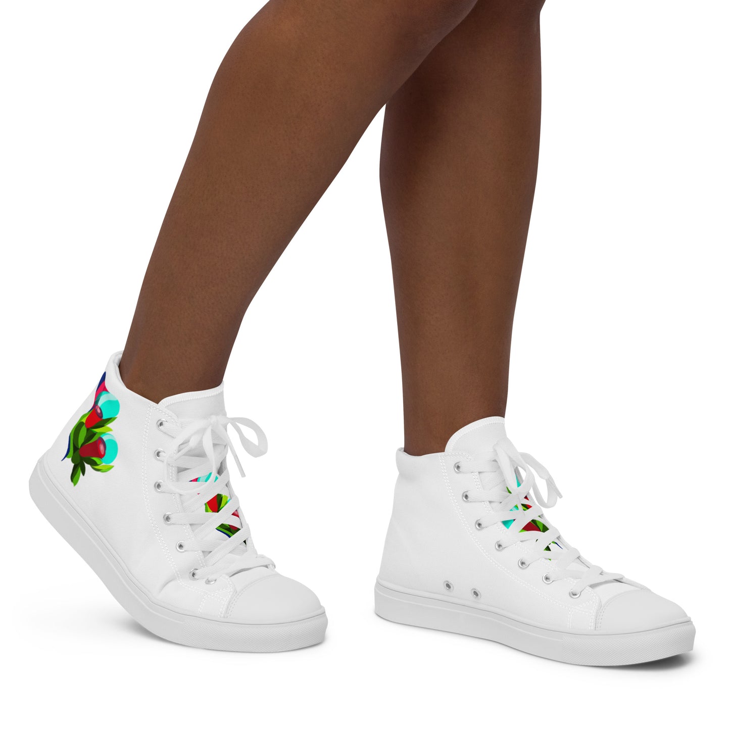 White "Edith’s" Red Roses Edition High Top Canvas Shoes (Women's) Rose Tongue