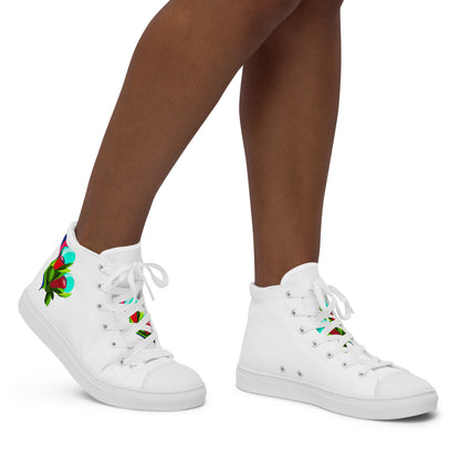 White "Edith’s" Red Roses Edition High Top Canvas Shoes (Women's) Rose Tongue