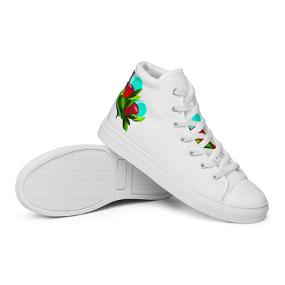 White "Edith’s" Red Roses Edition High Top Canvas Shoes (Women's) Rose Tongue