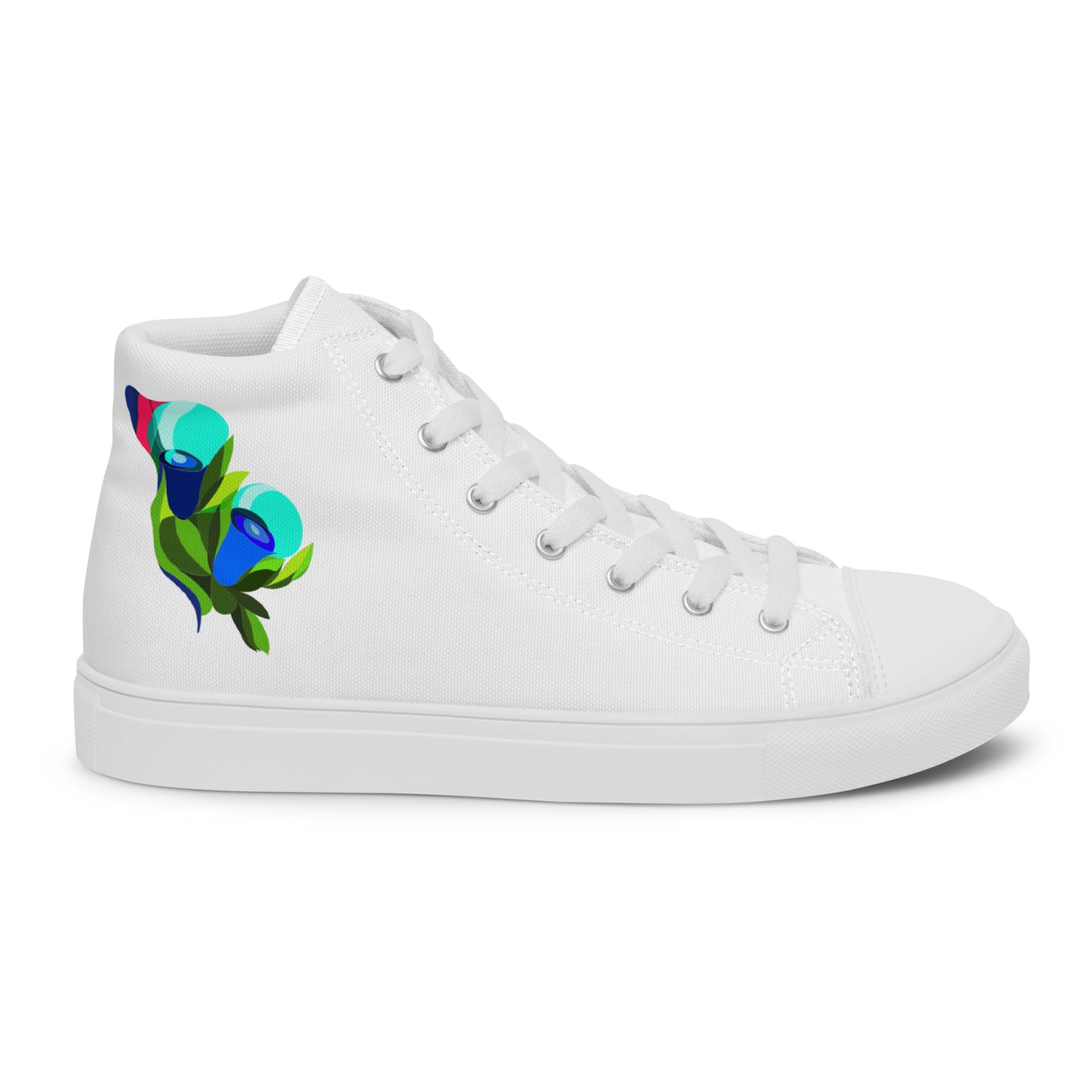 White "Edith’s" Blue Roses Edition High Top Canvas Shoes (Women's)