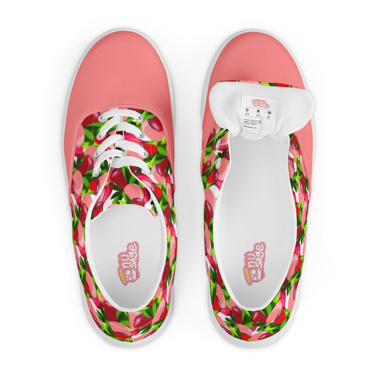 Cotton Candy Pink "Jubilations" Red Tulips Low Lace-up Canvas Shoes (Women's)