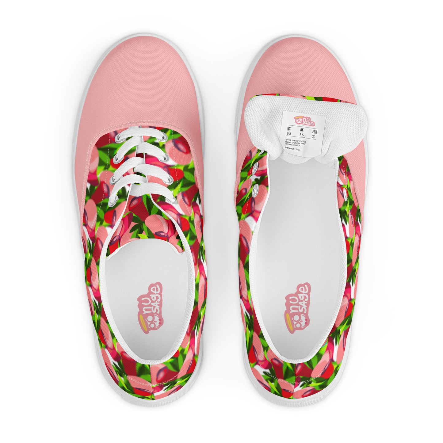 Soft Pink "Jubilations" Red Tulips Low Lace-up Canvas Shoes (Women's)