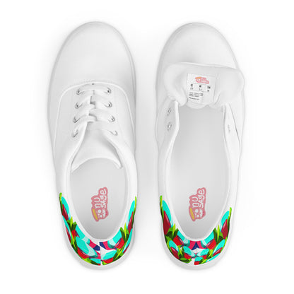 White "Bouquet" Red Tulips Low Lace-up Canvas Shoes (Women's)