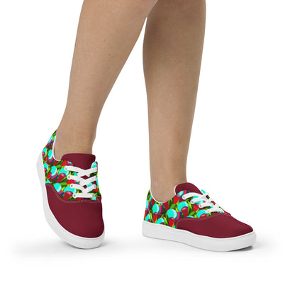 Burgundy "Jubilations" Red Tulips Low Lace-up Canvas Shoes (Women's)