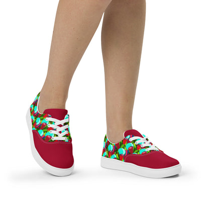 Cherry "Jubilations" Red Tulips Low Lace-up Canvas Shoes (Women’s)