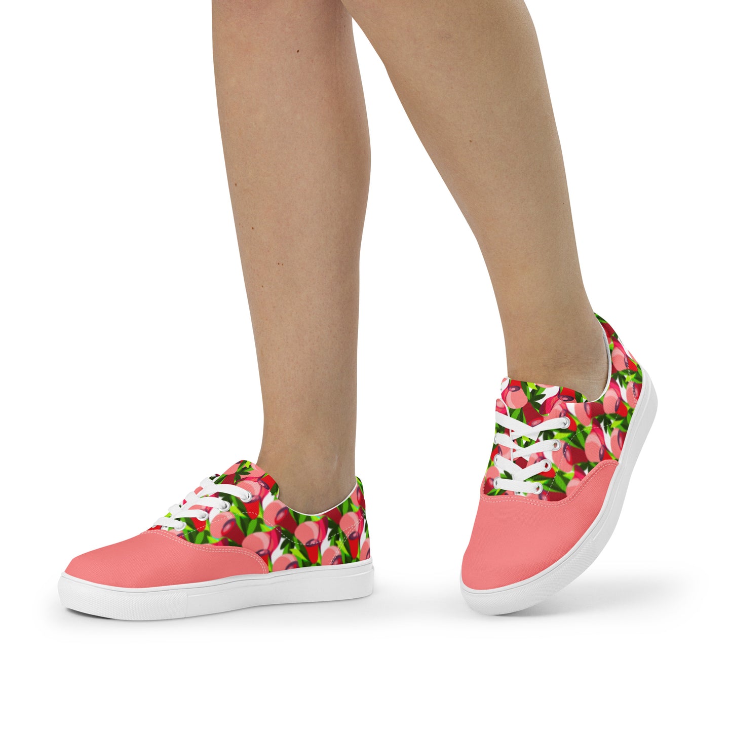 Cotton Candy Pink "Jubilations" Red Tulips Low Lace-up Canvas Shoes (Women's)