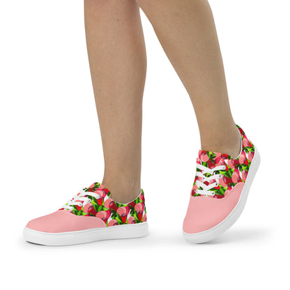 Soft Pink "Jubilations" Red Tulips Low Lace-up Canvas Shoes (Women's)