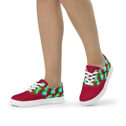 Cherry "Jubilations" Red Tulips Low Lace-up Canvas Shoes (Women’s)