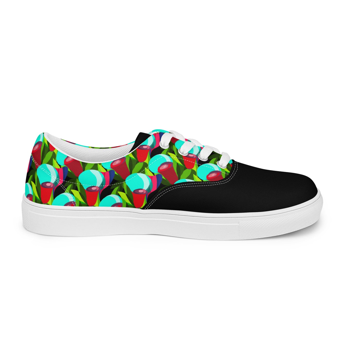 Black "Jubilations" Red Tulips Low Lace-up Canvas Shoes (Women's)