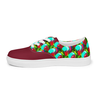 Burgundy "Jubilations" Red Tulips Low Lace-up Canvas Shoes (Women's)