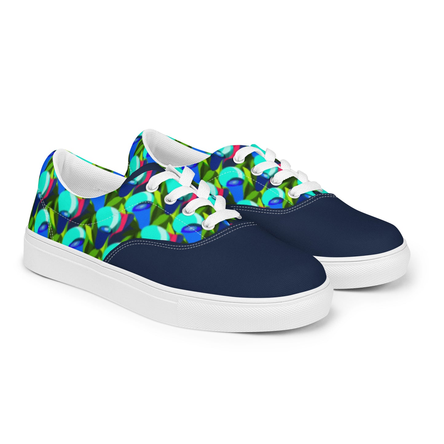 Navy "Jubilations" Blue Tulips Low Lace-Up Canvas Shoes (Women's)