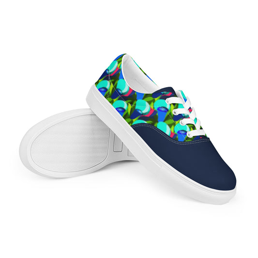 Navy "Jubilations" Blue Tulips Low Lace-Up Canvas Shoes (Women's)