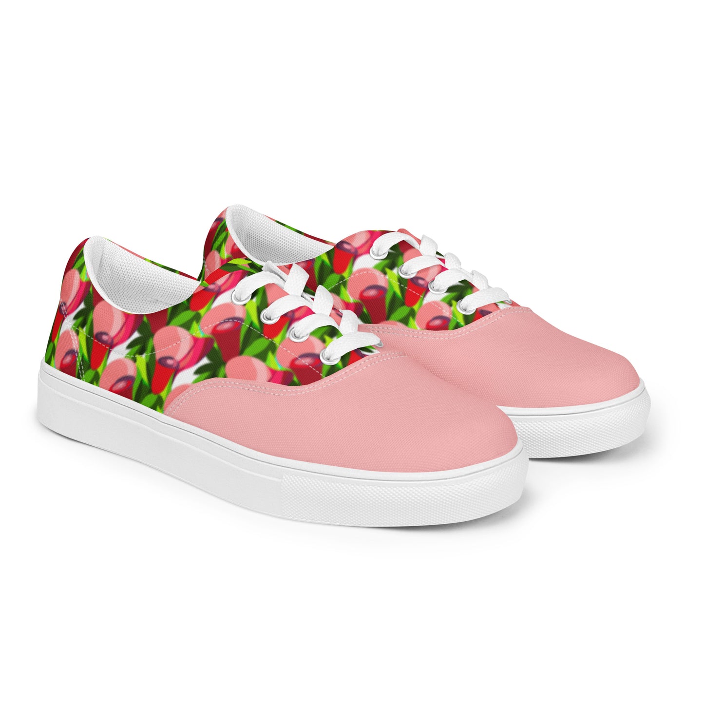 Soft Pink "Jubilations" Red Tulips Low Lace-up Canvas Shoes (Women's)