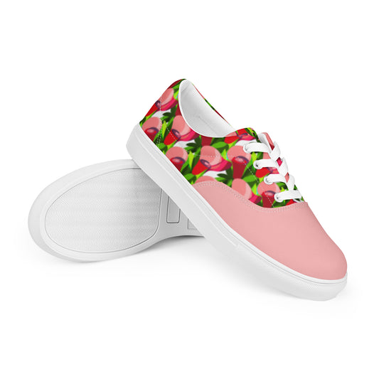 Soft Pink "Jubilations" Red Tulips Low Lace-up Canvas Shoes (Women's)