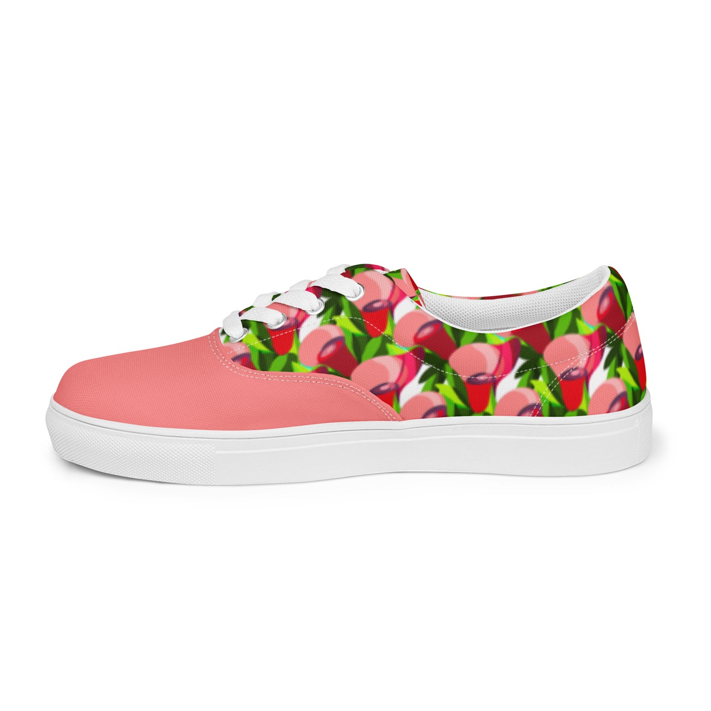 Cotton Candy Pink "Jubilations" Red Tulips Low Lace-up Canvas Shoes (Women's)