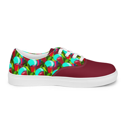 Burgundy "Jubilations" Red Tulips Low Lace-up Canvas Shoes (Women's)