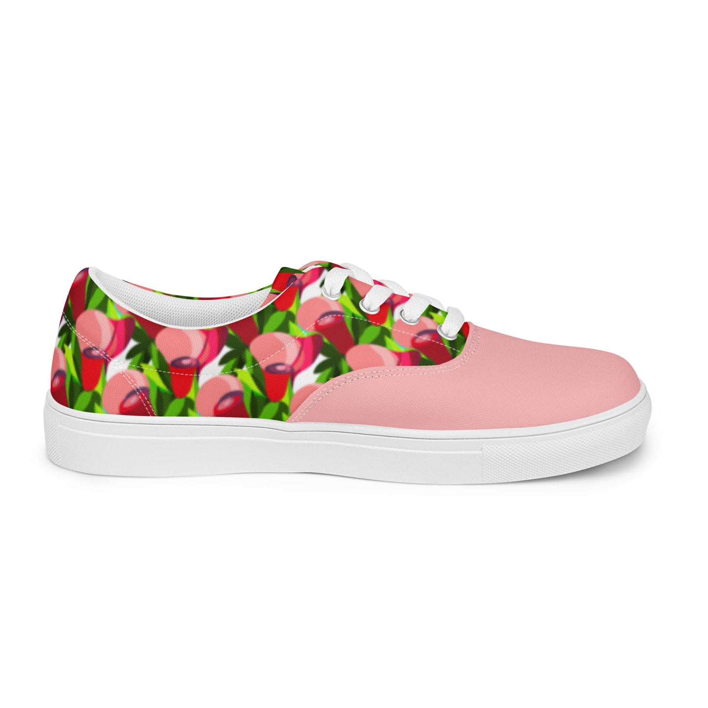 Soft Pink "Jubilations" Red Tulips Low Lace-up Canvas Shoes (Women's)